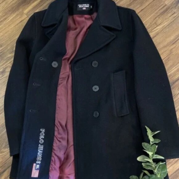 RARE Vintage Polo Ralph Lauren Jeans wool pea coat Medium Women Embroidered LOOK - Picture 1 of 11